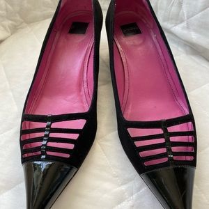 COACH. Black velvet and patent leather shoes
